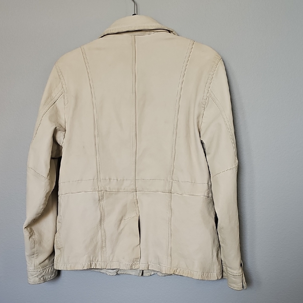 GAP Vintage Women's Beige Leather Button Up Jacket Large - Picture 10 of 13